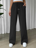 Buy SHEIN EZwear Linen Drawstring Waist Slant Pocket Wide Leg Pants in Pakistan