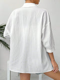 Buy SHEIN EZwear Linen Solid Drop Shoulder Button Front Beach Shirt in Pakistan