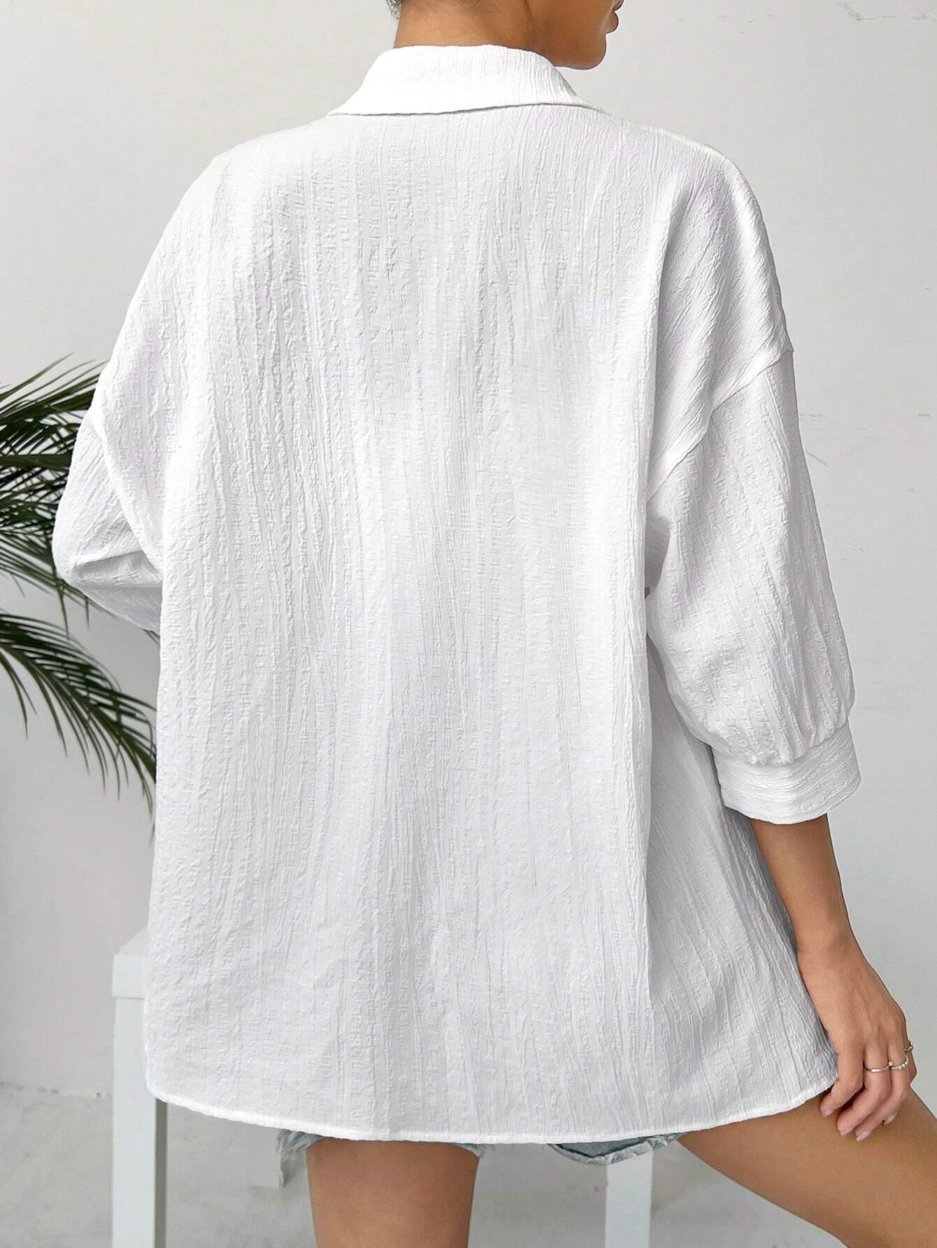 Buy SHEIN EZwear Linen Solid Drop Shoulder Button Front Beach Shirt in Pakistan