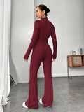 Buy SHEIN EZwear Mock Neck Crop Tee & Flare Leg Trousers in Pakistan