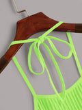 Buy SHEIN EZwear Neon Lime Solid Rib-knit Halter Top in Pakistan