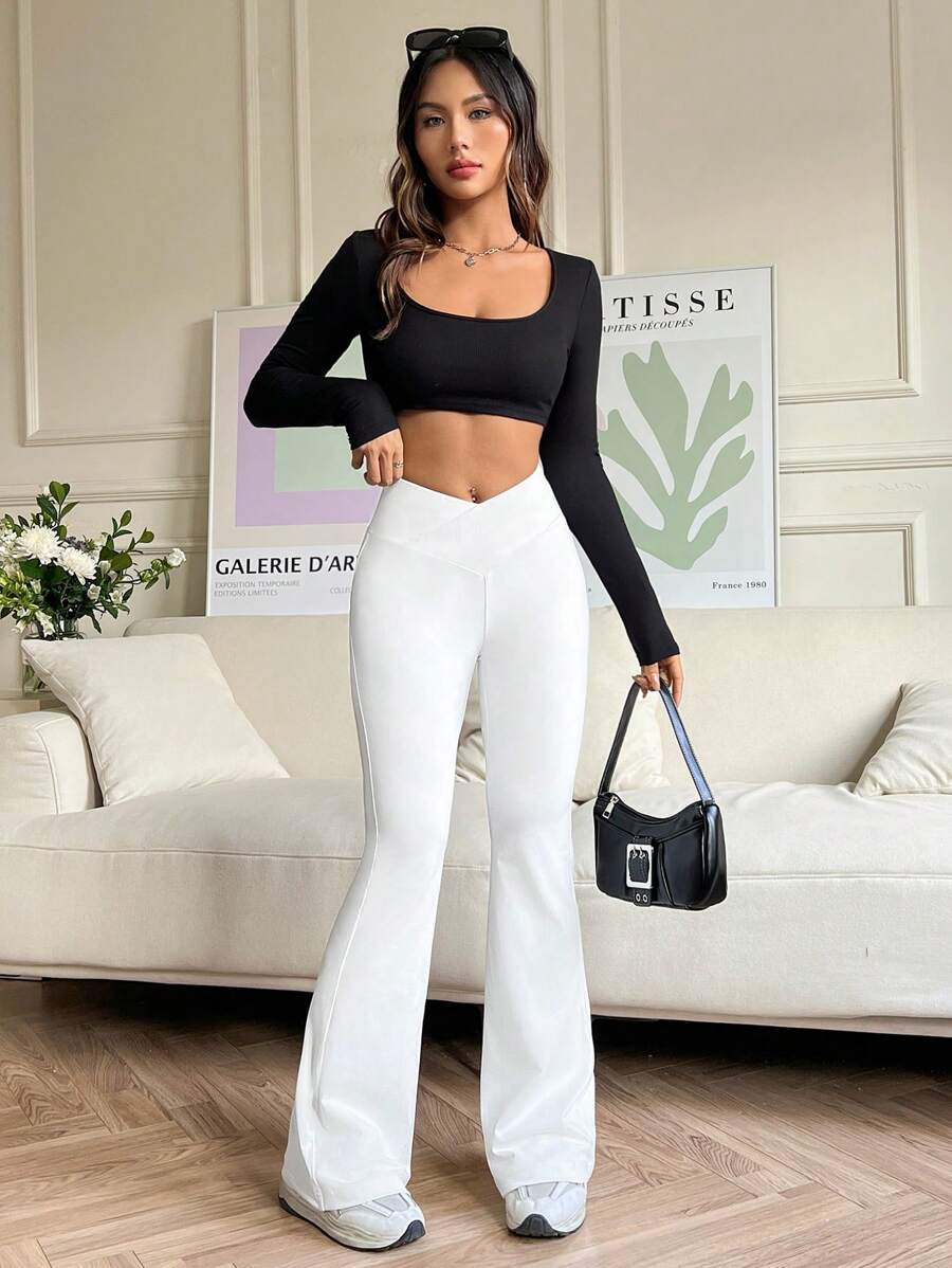 Buy SHEIN EZwear Overlap V-Waist Flare Pants in Pakistan