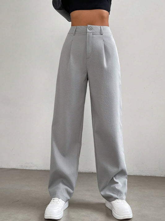 Buy SHEIN EZwear Plicated Detail Straight Leg Pants in Pakistan