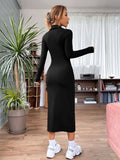 Buy SHEIN EZwear Quarter Zip Ribbed Knit Bodycon Dress in Pakistan