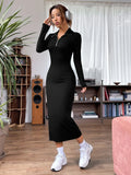 Buy SHEIN EZwear Quarter Zip Ribbed Knit Bodycon Dress in Pakistan