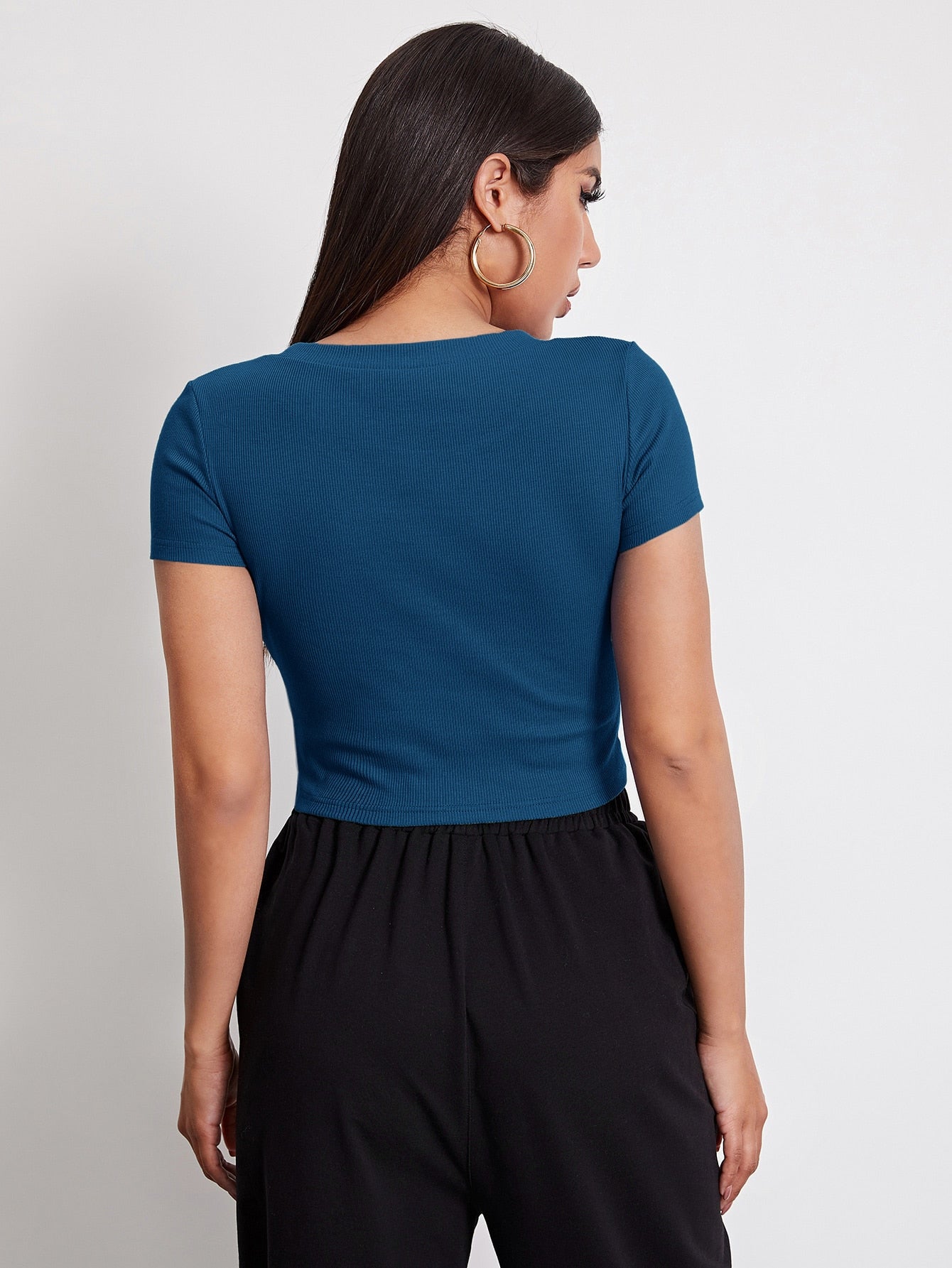 Buy SHEIN EZwear Rib-knit Crop Top in Pakistan