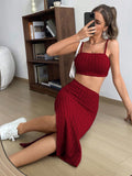 Buy SHEIN EZwear Solid Cami Top & Split Thigh Skirt in Pakistan