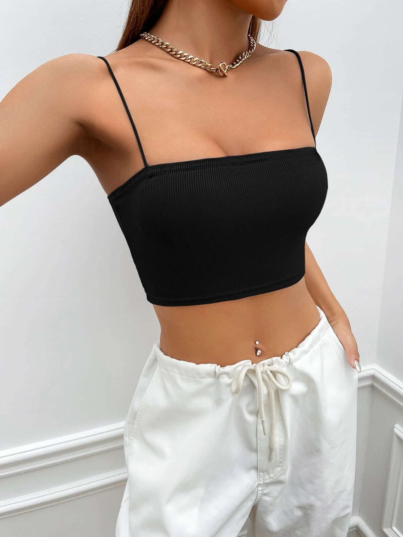 Buy SHEIN EZwear Solid Crop Cami Top in Pakistan