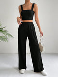Buy SHEIN EZwear Solid Crop Cami Top & Wide Leg Pants in Pakistan