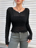 Buy SHEIN EZwear Solid Lettuce Trim Mesh Top Without Cami Top in Pakistan
