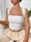 Buy SHEIN EZwear Solid Ruched Crop Tank Top in Pakistan