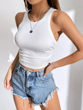 Buy SHEIN EZwear Solid Ruched Side Crop Tank White Top in Pakistan