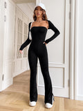 Buy SHEIN EZwear Split Hem Tube Flare Leg Jumpsuit & Crop Bolero in Pakistan