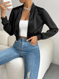 Buy SHEIN EZwear Spring ClothesSolid Zip Up Crop Bomber Jacket in Pakistan