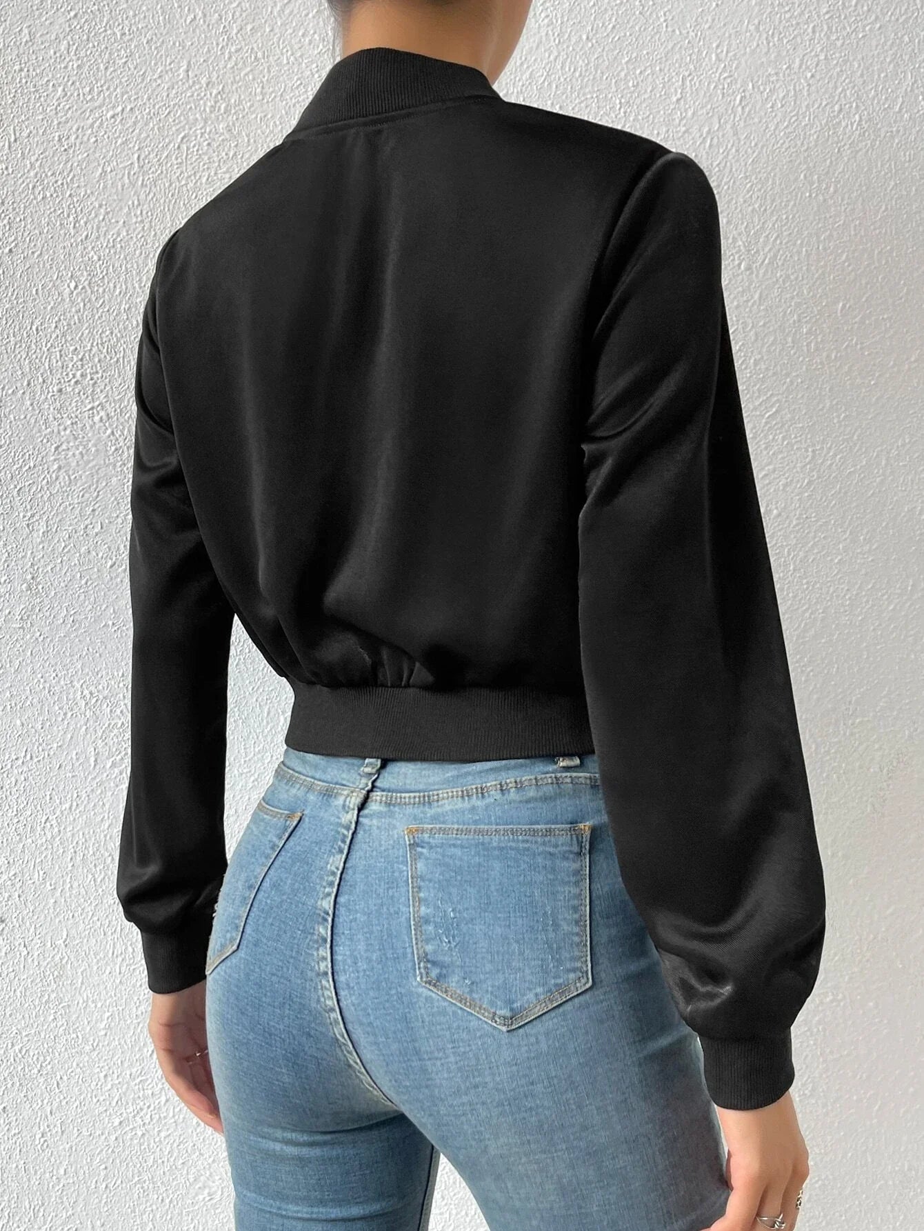 Buy SHEIN EZwear Spring ClothesSolid Zip Up Crop Bomber Jacket in Pakistan