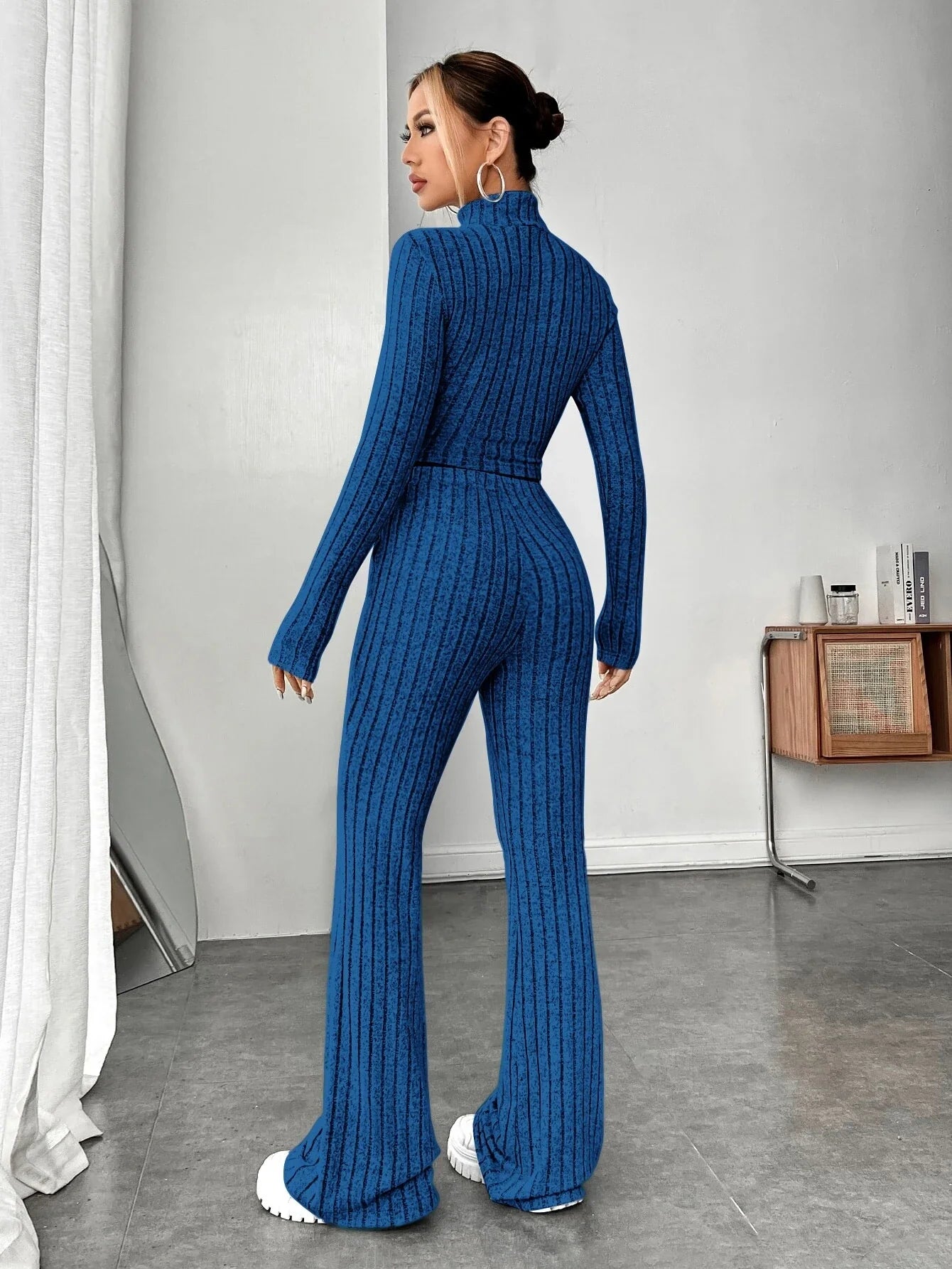 Buy SHEIN EZwear Spring Mock Neck Crop Tee & Flare Leg Pants in Pakistan