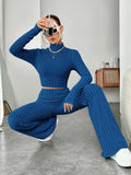 Buy SHEIN EZwear Spring Mock Neck Crop Tee & Flare Leg Pants in Pakistan