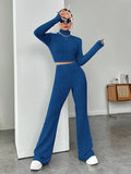 Buy SHEIN EZwear Spring Mock Neck Crop Tee & Flare Leg Pants in Pakistan
