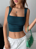 Buy SHEIN EZwear Square Neck Ruched Crop Tank Top in Pakistan