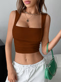 Buy SHEIN EZwear Square Neck Ruched Crop Tank Top in Pakistan