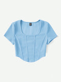 Buy SHEIN EZwear Square Neck Seam Front Tee in Pakistan