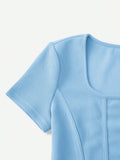Buy SHEIN EZwear Square Neck Seam Front Tee in Pakistan