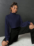 Buy SHEIN EZwear Stand Collar Ribbed Knit Women'S T-Shirt in Pakistan