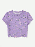 Buy SHEIN EZwear Summer Ditsy Floral Print Lettuce Trim Mesh Top in Pakistan
