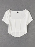 Buy SHEIN EZwear Summer Outfit Square Neck White Seam Front Tee in Pakistan