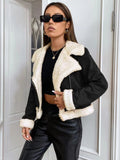 Buy SHEIN EZwear Teddy Lined Open Front Suedette Moto Jacket in Pakistan