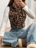 Buy SHEIN EZwear Women's Casual Leopard Print Sleeveless Fluffy Cropped Jacket For Autumn/Winter in Pakistan