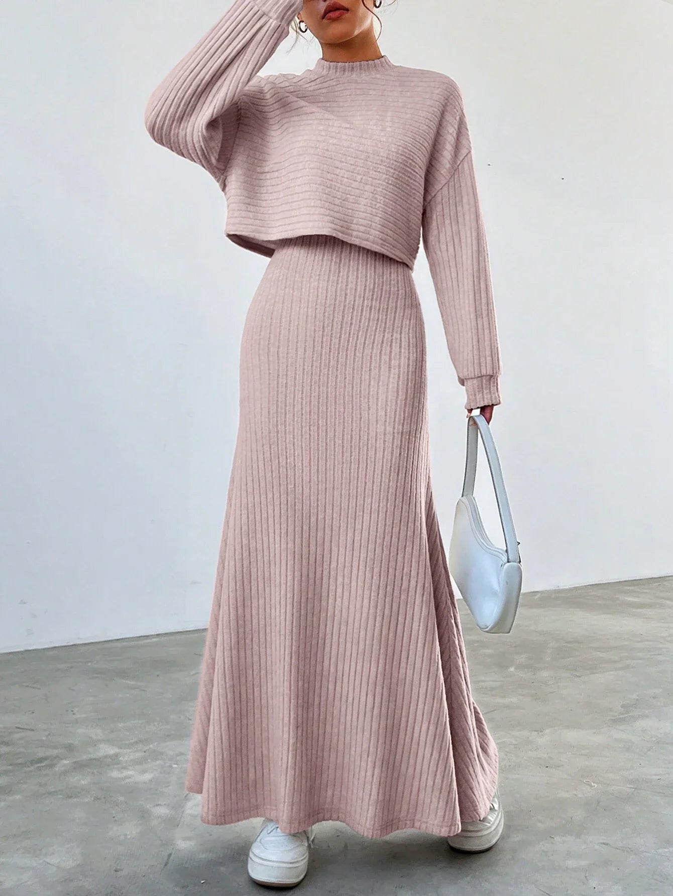 Buy SHEIN EZwear Women's Drop Shoulder Long Sleeve T-Shirt And Skirt Two Piece Set in Pakistan