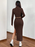 Buy SHEIN EZwear Women's High Neck Fleece Distressed T-Shirt And Skirt Set in Pakistan