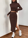 Buy SHEIN EZwear Women's High Neck Fleece Distressed T-Shirt And Skirt Set in Pakistan
