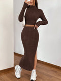 Buy SHEIN EZwear Women's High Neck Fleece Distressed T-Shirt And Skirt Set in Pakistan