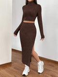 Buy SHEIN EZwear Women's High Neck Fleece Distressed T-Shirt And Skirt Set in Pakistan