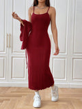 Buy SHEIN EZwear Women's Solid Color Ribbed Cami & Front Tie Jacket Set in Pakistan
