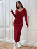 Buy SHEIN EZwear Women's Solid Color Ribbed Cami & Front Tie Jacket Set in Pakistan