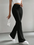 Buy SHEIN EZwear Y2k Women's Solid Color Flared Bell Bottom Black Pants in Pakistan