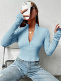Buy SHEIN EZwear Zip Front Thumb Hole Crop Tee in Pakistan
