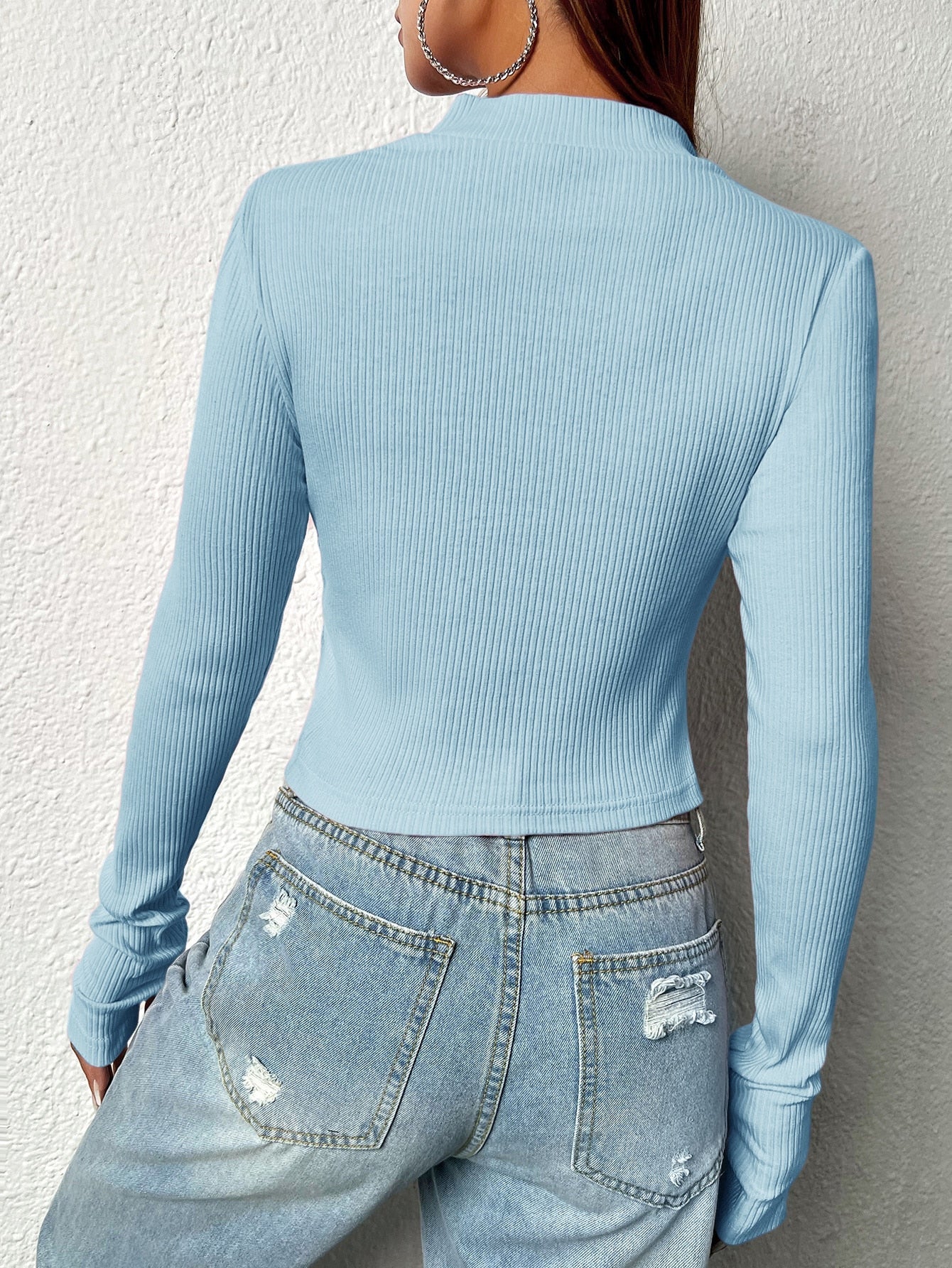 Buy SHEIN EZwear Zip Front Thumb Hole Crop Tee in Pakistan