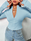 Buy SHEIN EZwear Zip Front Thumb Hole Crop Tee in Pakistan