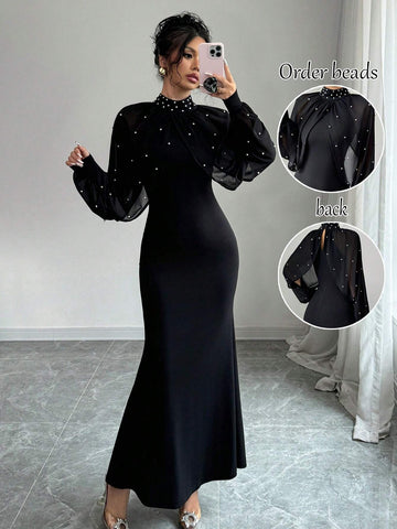 Buy SHEIN Elenzya Elegant Pearl Beaded Collar Mermaid Dress, Autumn in Pakistan