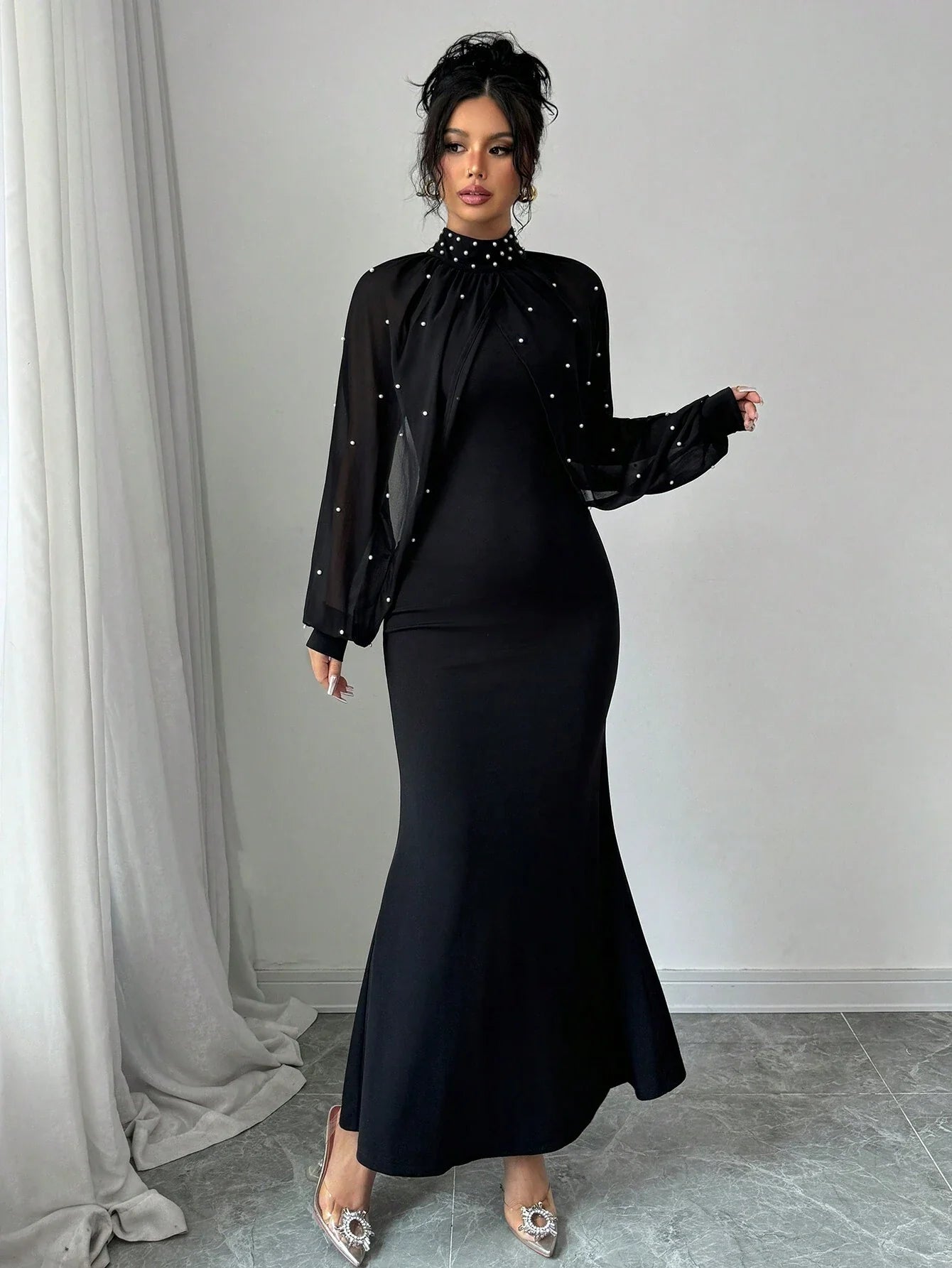 Buy SHEIN Elenzya Elegant Pearl Beaded Collar Mermaid Dress, Autumn in Pakistan