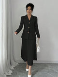 Buy SHEIN Elenzya Women Plain Front Button Long Sleeve Blazer And A-Line Pleated Skirt Suit Set in Pakistan