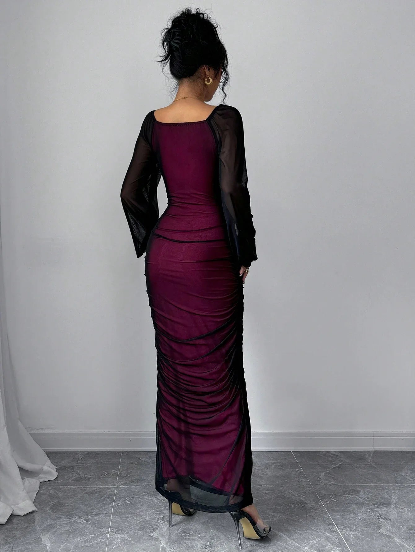 Buy SHEIN Elenzya Women's Elegant Long Sleeve Dress, Round Neck, Contrast Lace, Embroidered Mesh, Party/Event Wear in Pakistan