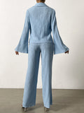 Buy SHEIN Essnce Bell Sleeve Plisse Shirt & Wide Leg Pants in Pakistan
