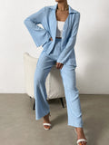 Buy SHEIN Essnce Bell Sleeve Plisse Shirt & Wide Leg Pants in Pakistan