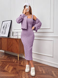 Buy SHEIN Essnce Button Up Drop Shoulder Sleeve Jacket And Cami Dress 2pcs/Set in Pakistan