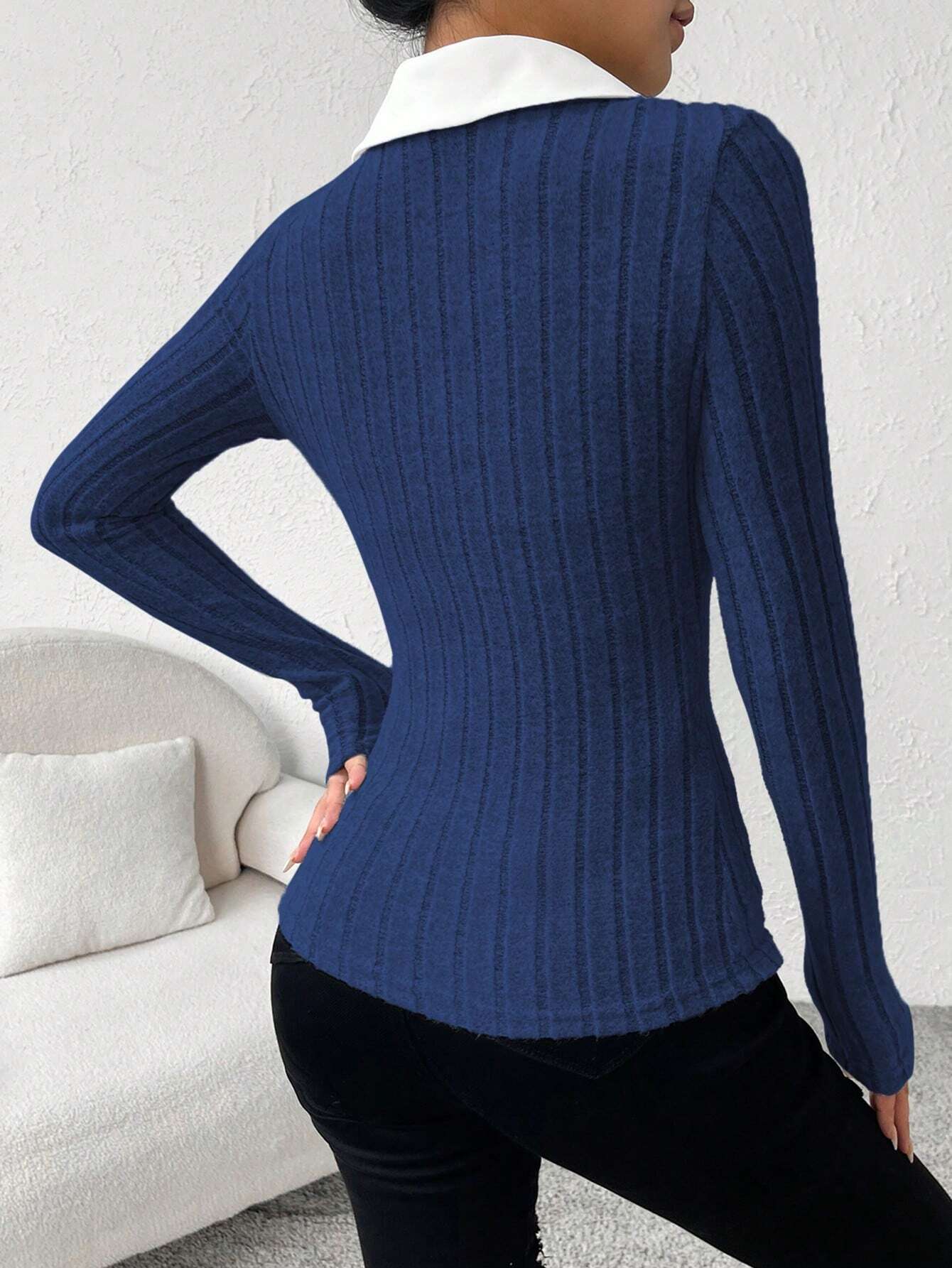 Buy SHEIN Essnce Contrast Collar Ribbed Knit Tee in Pakistan